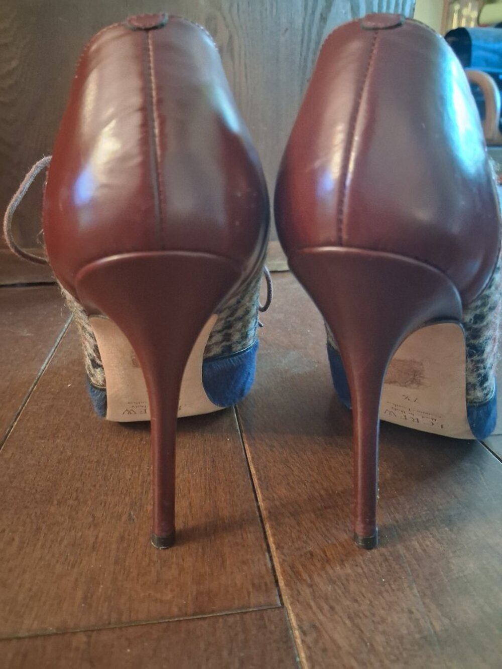 J.Crew Collection ponyhair and plaid leather lace-up heels. - Picture 3 of 6